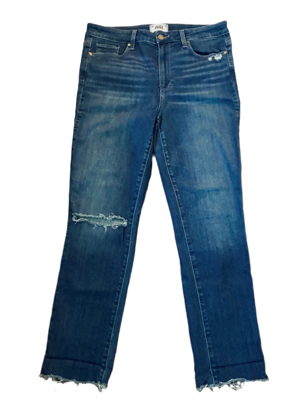 PAIGE Hoxton High Rise Slim Distressed Straight-Leg Jeans